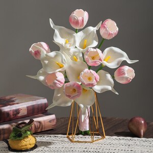 Calla Lily Bridal Bouquet, Pink Tulip Bouquet, Artificial Wedding Flowers, Faux Bridal Bouquet image 2