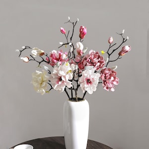 27.9" Real Touch Magnolia Stem, Faux Magnolia Branch for Vase Decor, Wedding Centerpiece, Floral Arrangement & Home Decor