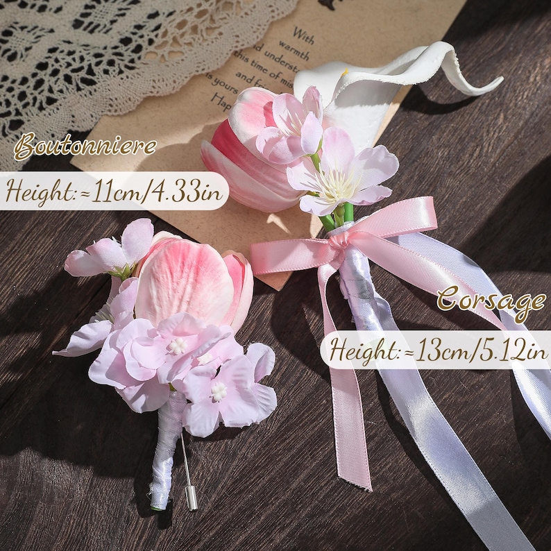 Calla Lily Bridal Bouquet, Pink Tulip Bouquet, Artificial Wedding Flowers, Faux Bridal Bouquet image 5