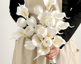 Calla Lily Bridal Bouquet White Artificial Wedding Flowers Elegant Romantic Style
