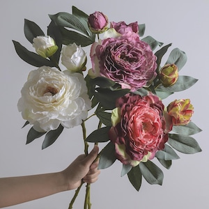 Artificial Peony Stem, Faux Peony Flowers, Vintage Silk Peony Flowers for Vase Decor, Peony Centerpiece, Home & Event Floral Centerpiece