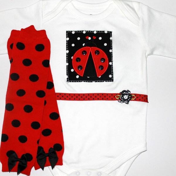 Little Lady Onesie and Leg Warmer Set - Lady Bug - Birthday - Baby Girl