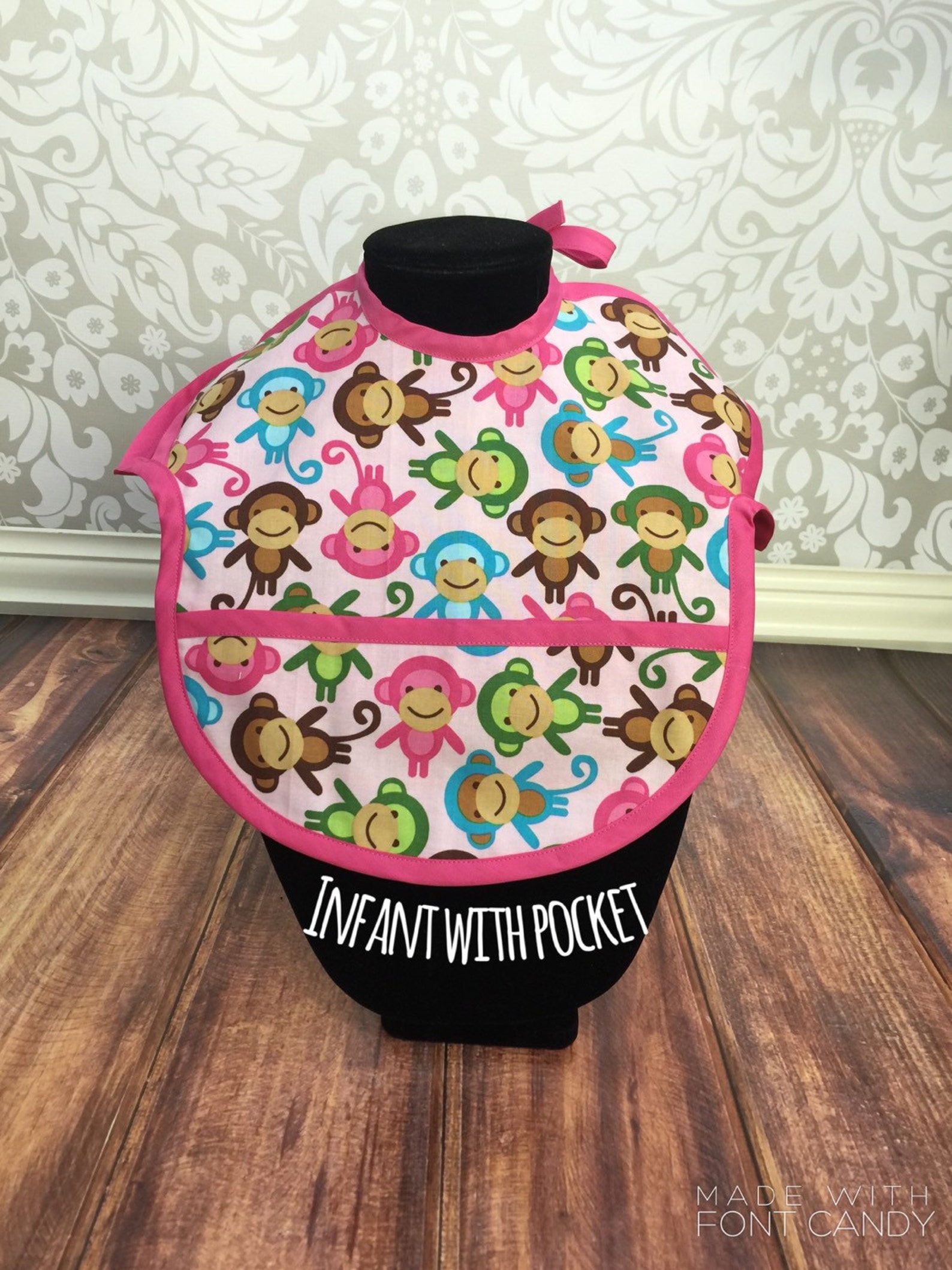 Monkey Toddler Bib Girls Bib Monkey Bib Bib With Sleeves Etsy