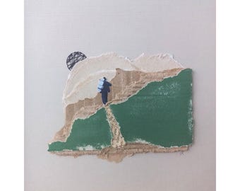 Contemporary collage art, original and unique work, minimalist, MONTAÑERO