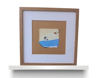 Contemporary collage art, original and unique work, minimalist, day at the beach
