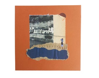 Contemporary collage art, original and unique work, minimalist, PUERTO san sebastian