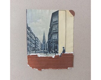 Contemporary collage art, original and unique work, minimalist, San Sebastián Cathedral
