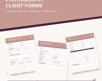 Paket mit Kundenformularen für Fotografie, ausfüllbare PDF-Verträge, Freigabeerklärungen, Rechnungen (ohne Canva)