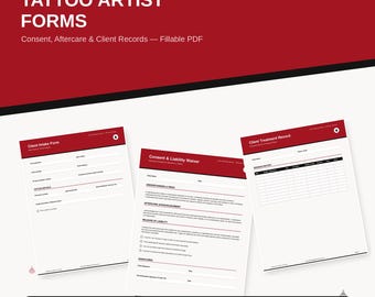 Formularpaket für Tätowierer, ausfüllbares PDF, Kundeneinwilligung, Nachsorge, Behandlungsdokumentation (8 Vorlagen)