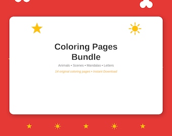 Malvorlagen-Paket, druckbare Tiermotive, Mandalas, Buchstaben, Malbuch für Kinder, Sofort-Download