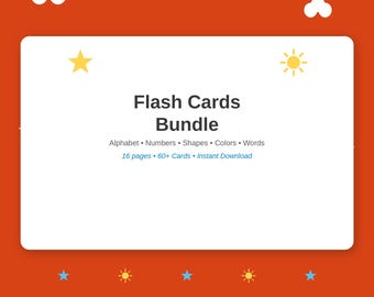 Lernkarten-Paket, druckbare Karten für Alphabet, Zahlen, Formen, Farben und häufige Wörter, über 60 Karten, sofortiger Download