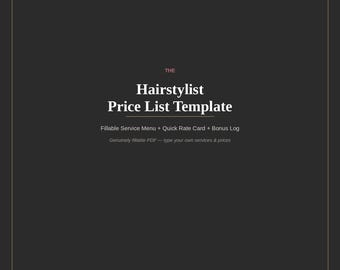 Ausfüllbare Preislistenvorlage für Friseure, Salon-Servicemenü, Schnellpreisliste (PDF-Download)