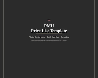 Vorlage für eine Preisliste für Microblading PMU, ausfüllbares Menü für Augenbrauenstylisten, Preisliste (PDF-Download)