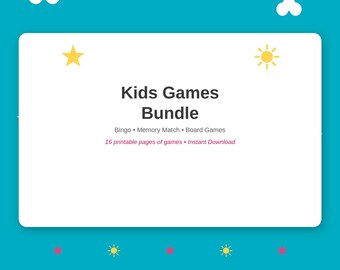 Spielepaket für Kinder, druckbare Bingo-, Memory- und Tic-Tac-Toe-Brettspiele, Sofort-Download