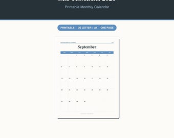 Minimalistischer Monatskalender für September 2026 (US Letter, A4 PDF)