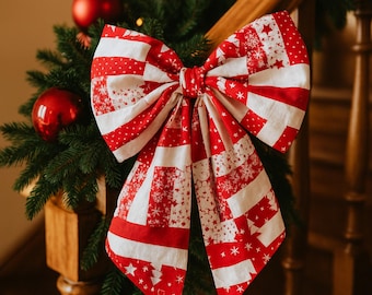 Naaipatroon voor een gigantische gewatteerde strik (PDF), extra grote stoffen strik van 50 x 66 cm, handleiding voor een deurkrans of kerstboomtopper.