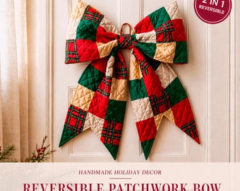Molde para costura de laço de patchwork reversível, decoração de porta natalina acolchoada (download em PDF)