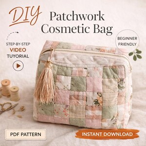3D Patchwork Cosmetic Bag Sewing Pattern | Quilted Pouch (PDF Download)