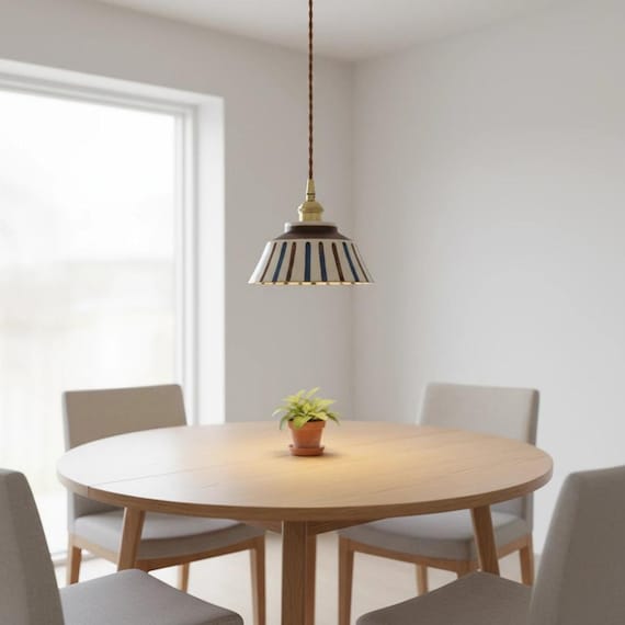 Vintage Ceramic Pendant Light – Hand-Painted Copper Hanging Lamp for Living & Dining Room
