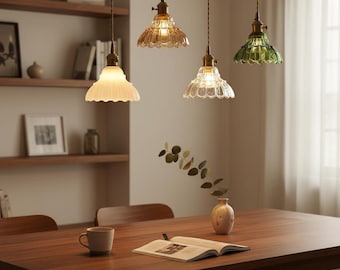 Vintage Flower Glass Pendant Light – Creative LED Hanging Lamp with Knob Switch for Bedroom, Reading & Loft Decor