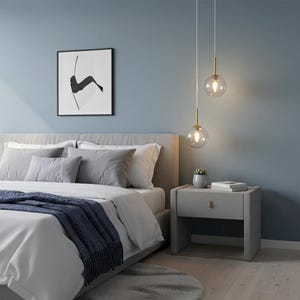 Modern LED Glass Ball Pendant Light, White or Smoke Gray Hanging Lamp for Bedside Bedroom, Nordic Ceiling Lighting Fixture
