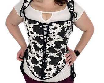 Cow Print Hybrid Elizabethan Stays (Bodice) - Fully Boned - Multiple Sizes