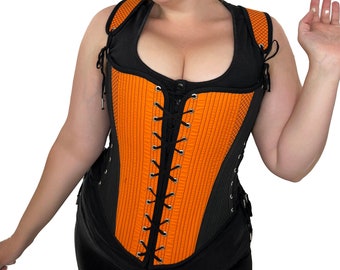 Elizabethan Hybrid Stays - Orange and Black - Fully Boned - Multiple Sizes