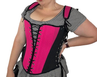 Elizabethan Hybrid Stays - Pink and Black - Fully Boned - Multiple Sizes