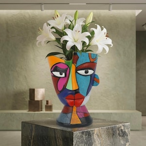 Abstract Face Vase, Picasso Inspired Ceramic Head Planter, Modern Cubist Flower Pot, Eclectic Home Decor, Whimsical Face Planter, Gift