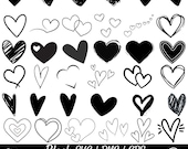 Heart SVG Doodle Clipart Bundle, Love, Valentine (Cut File)