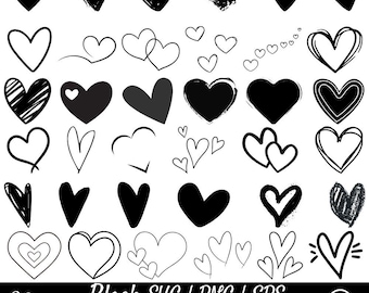 Heart SVG Doodle Clipart Bundle, Love, Valentine (Cut File)