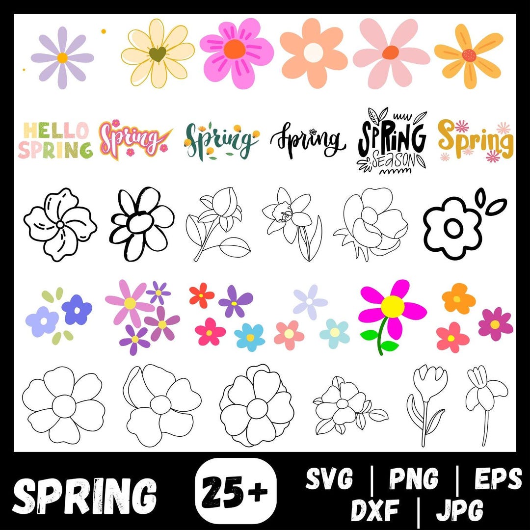 First Day Spring Svg Spring SVG Bundle, Easter Cut Files, Floral Designs (digital Download ...