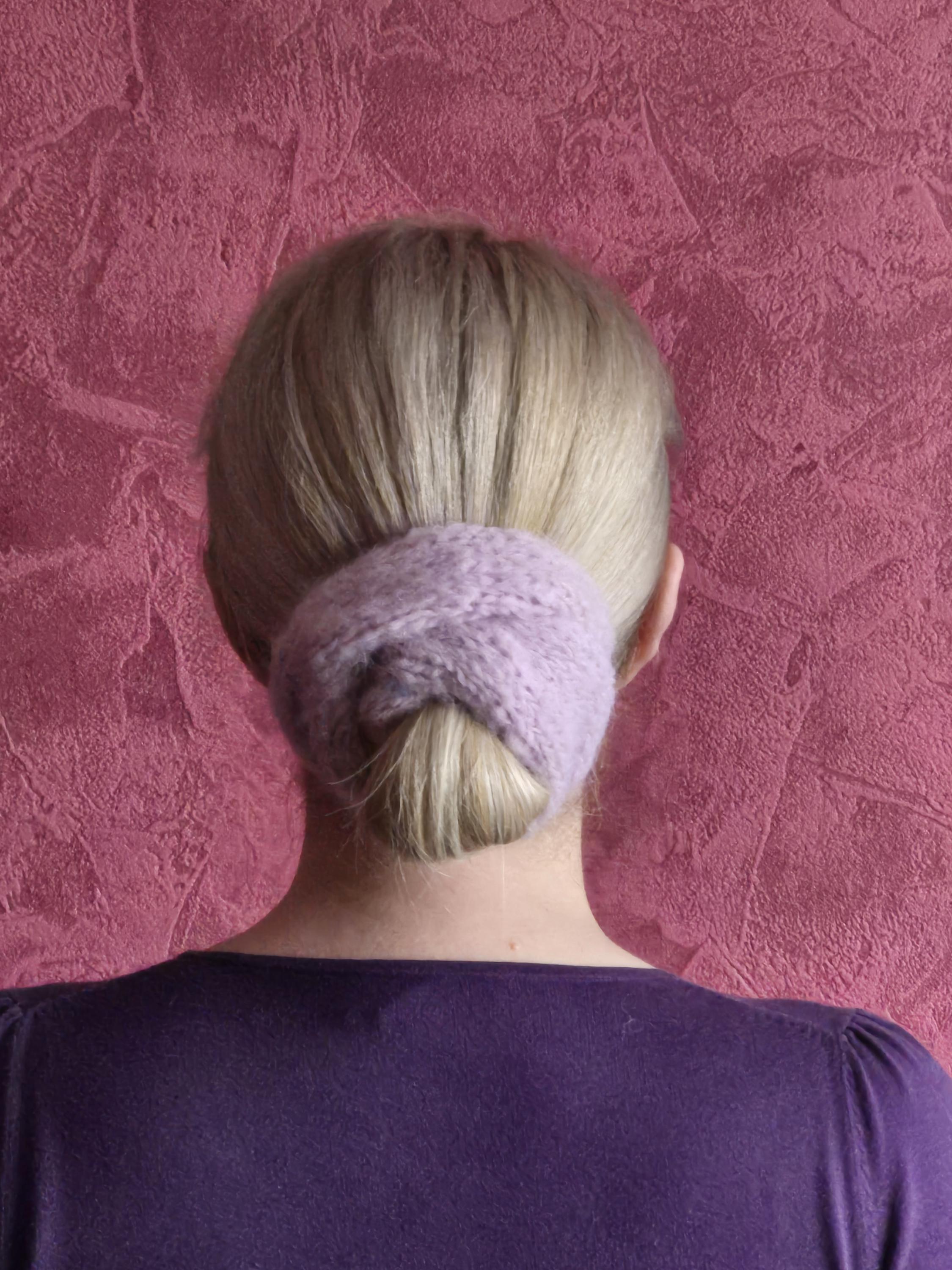 Scrunchie (cravate Cheveux) Tricotée Main En Laine 100% Pure - Violet Multicolore - Neuf Sans étiquette