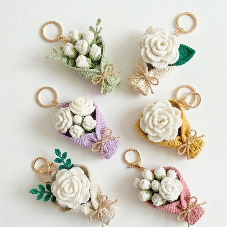Crochet Flower Bouquet Keychain Pattern Bundle (PDF) - Etsy