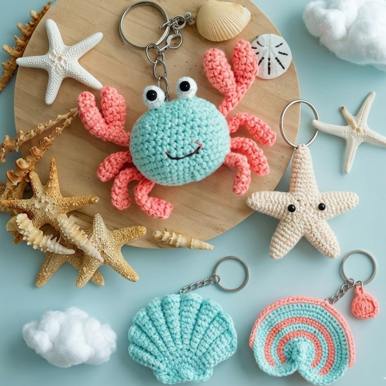 Ocean Crochet Keychain Pattern Bundle (crab, Starfish, Shells) PDF - Etsy