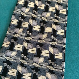 Old School Tech Silk Necktie, Vintage Binary Code Pattern, Computer Disk & Monitor Novelty Tie, Unique IT Graduate Gift