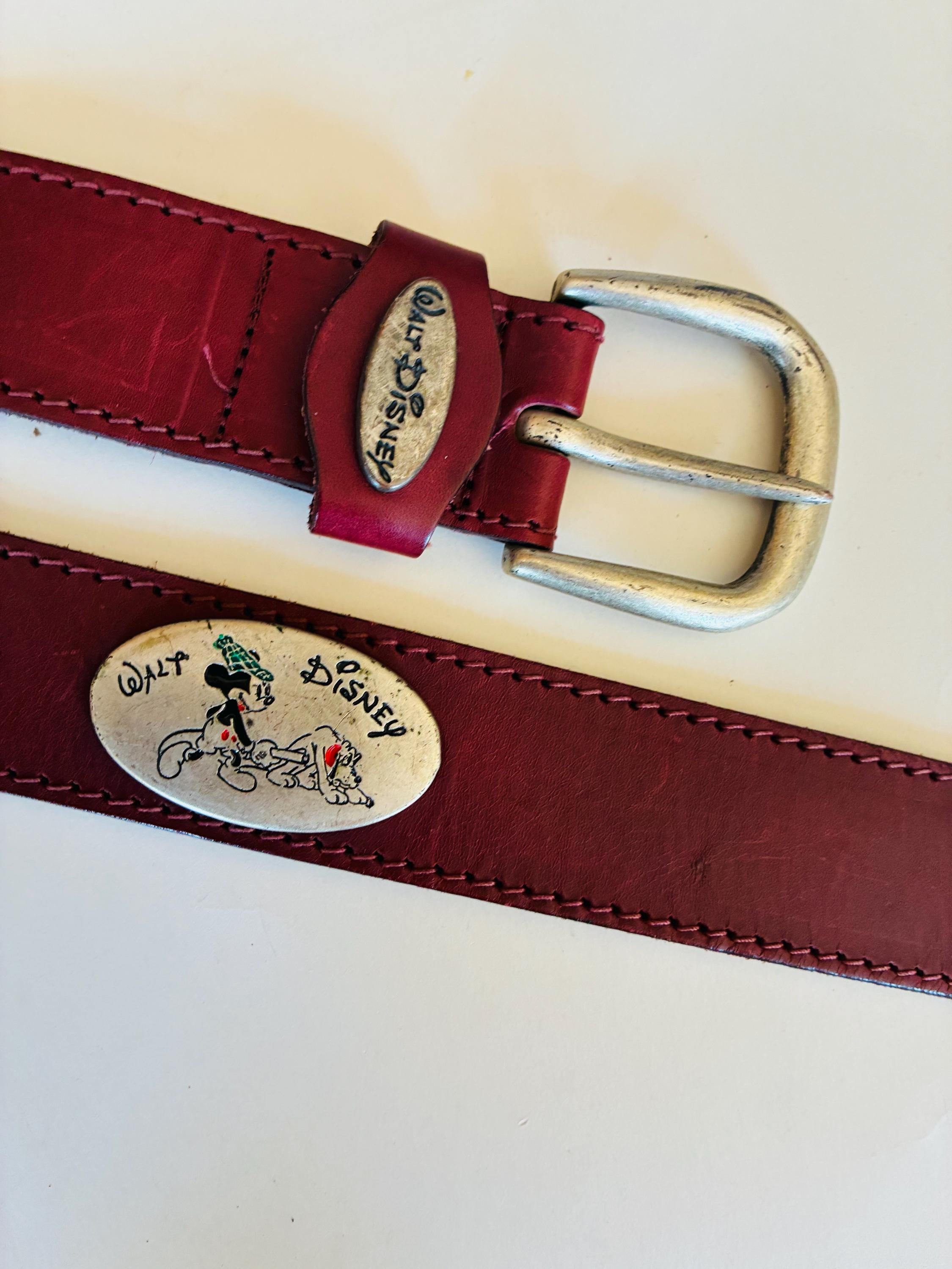BRIGHTON VINTAGE Disney Leather Belt Sz 28 Mickey Mouse Pluto Donald Lot Of 2 Vintage 92 Brighton Mickey & Co Disney Belt Black Leather  main image 2