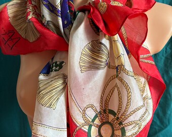 Vintage 70s Studio Andre Balex Silk Scarf 33x32 Carriage Equestrian French Designer AS IS