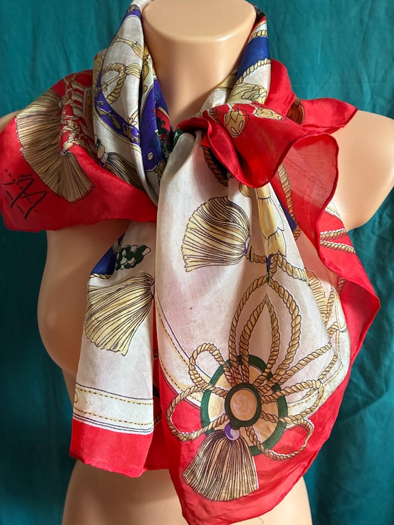Vintage 70s Studio Andre Balex Silk Scarf 33x32 Carriage Equestrian French Designer AS IS