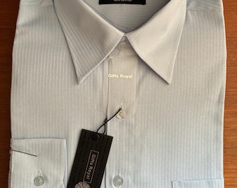 Neu mit Etikett Vintage Geschenke Royal Collection Hellblaues Nadelstreifen Kleid Hemd 100% Baumwolle Gr 40/41