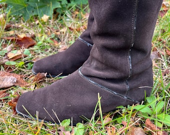Vintage Pertti Palmroth Finland Suede Knee High Boots Size 4.5 | Dark Brown Mid-Calf Minimalist Winter Boots