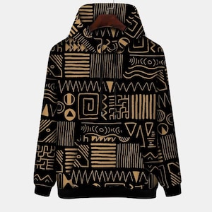 Mens Tribal Printed Kangaroo Pocket Long Sleeve Casual Hoodies