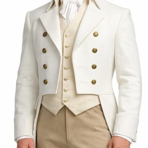 Frac Regency de lana blanca para hombre: Frac Steampunk victoriano vintage hecho a mano