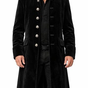 Herrny svart lång sammetskappa: Viktoriansk steampunk vintage sammetskappa