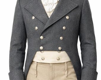 Grey Wool Regency Tailcoat: Handmade Vintage Victorian Coat For Men