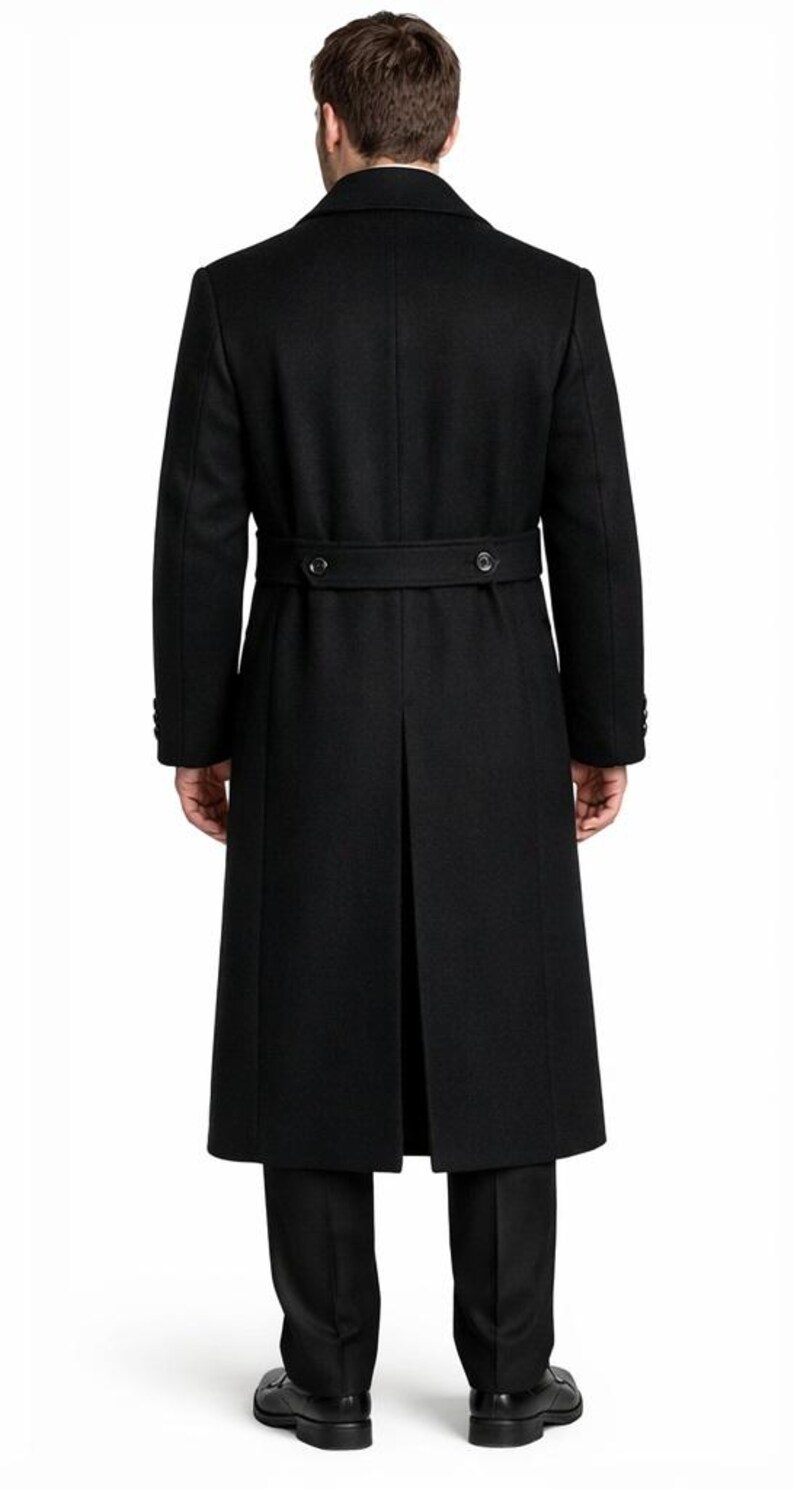 New Men's Black Wool Long Overcoat: Vintage Double Breasted Long Coat ...