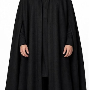 Lange zwarte wollen Afghan Cape: handgemaakte wintercape