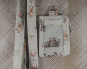 Disney Inspired Lanyard ID Holder Mask Holder Key Chain, Winnie the Pooh on Mint Background, Tigger, Piglet