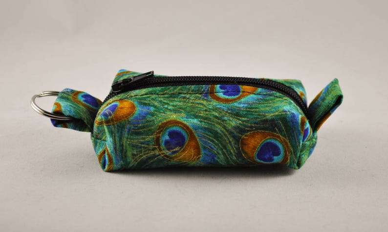 Essential Oil Mini Bag Key Fob Mask Peacock Feathers Tiny Zippered Boxy Keychain Pouch Holder Coin Purse Earbud Holder