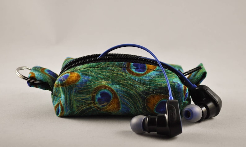 Essential Oil Mini Bag Key Fob Mask Peacock Feathers Tiny Zippered Boxy Keychain Pouch Holder Coin Purse Earbud Holder